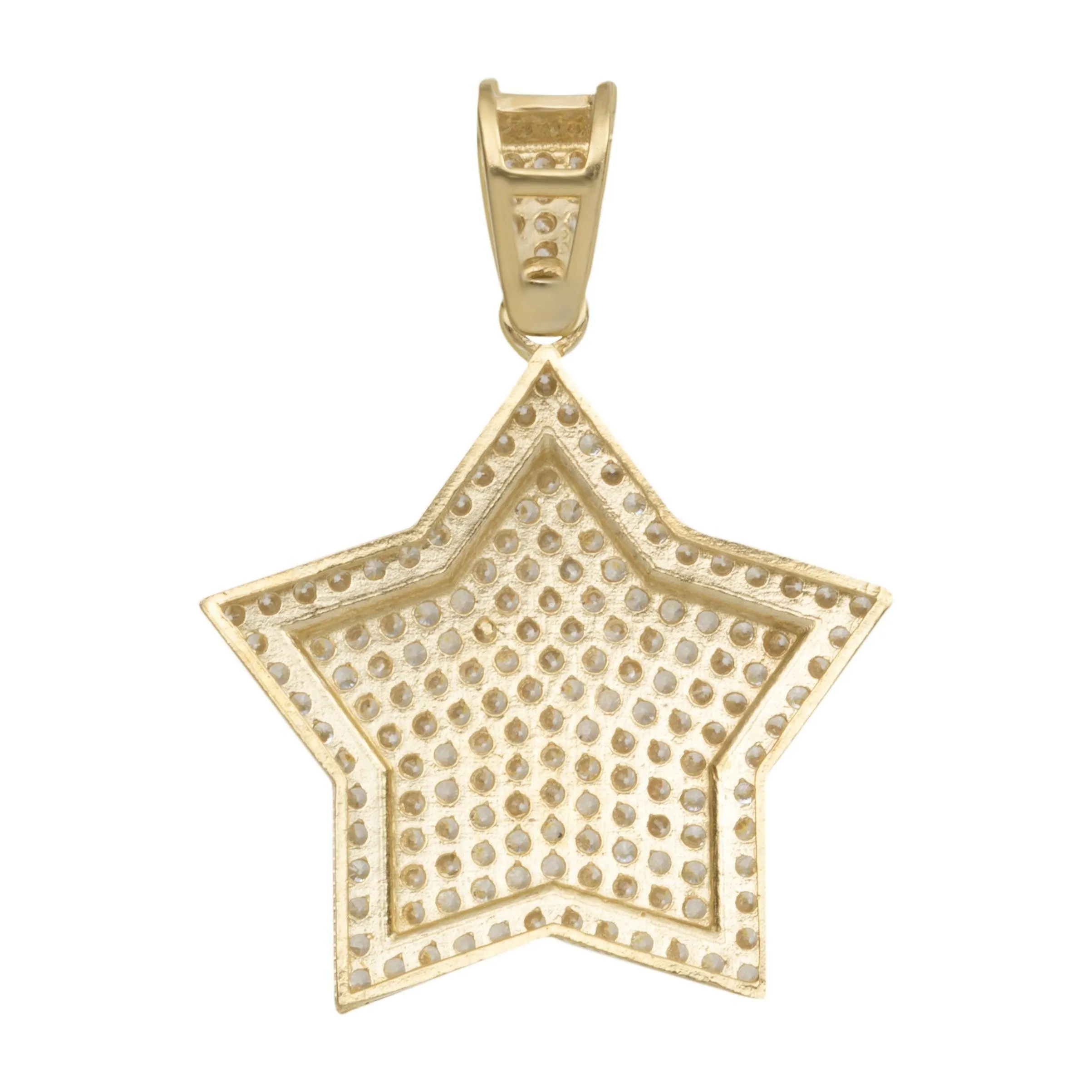 1 1/2" Iced Out CZ Star Pendant Solid 10K Yellow Gold