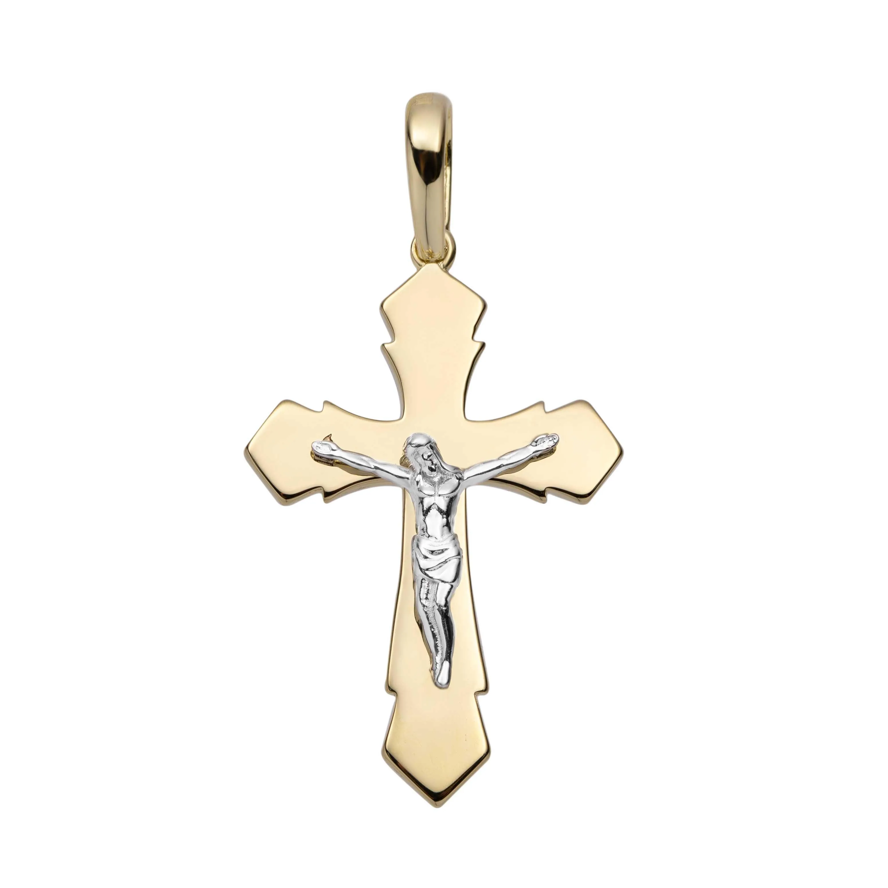 1 1/2" Polished Jesus Cross Crucifix Pendant Solid 14K Yellow Gold