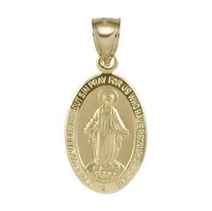 1 1/4" Oval Miraculous Mary Medallion Pendant 10K & 14K Yellow Gold