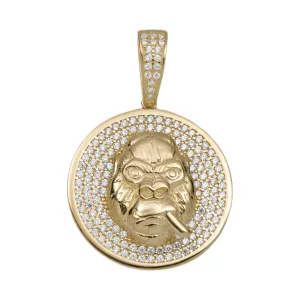 1 3/8" CZ Smoking Gorilla Pendant 10K Yellow Gold