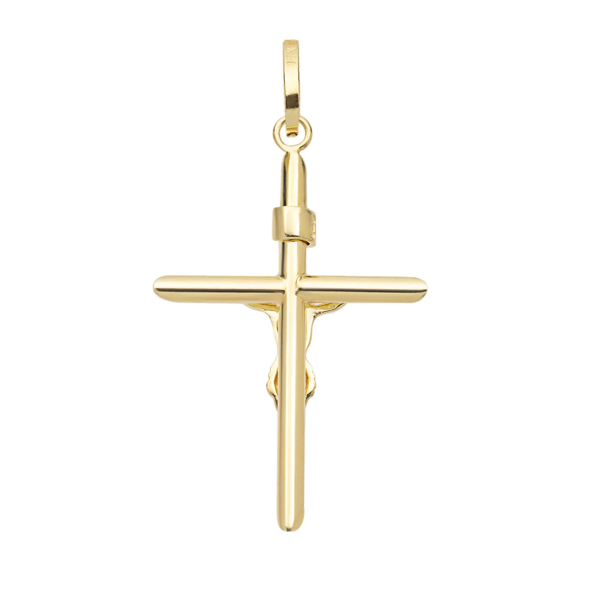 1 3/8" INRI Jesus Crucifix Cross Pendant 10K Yellow Gold