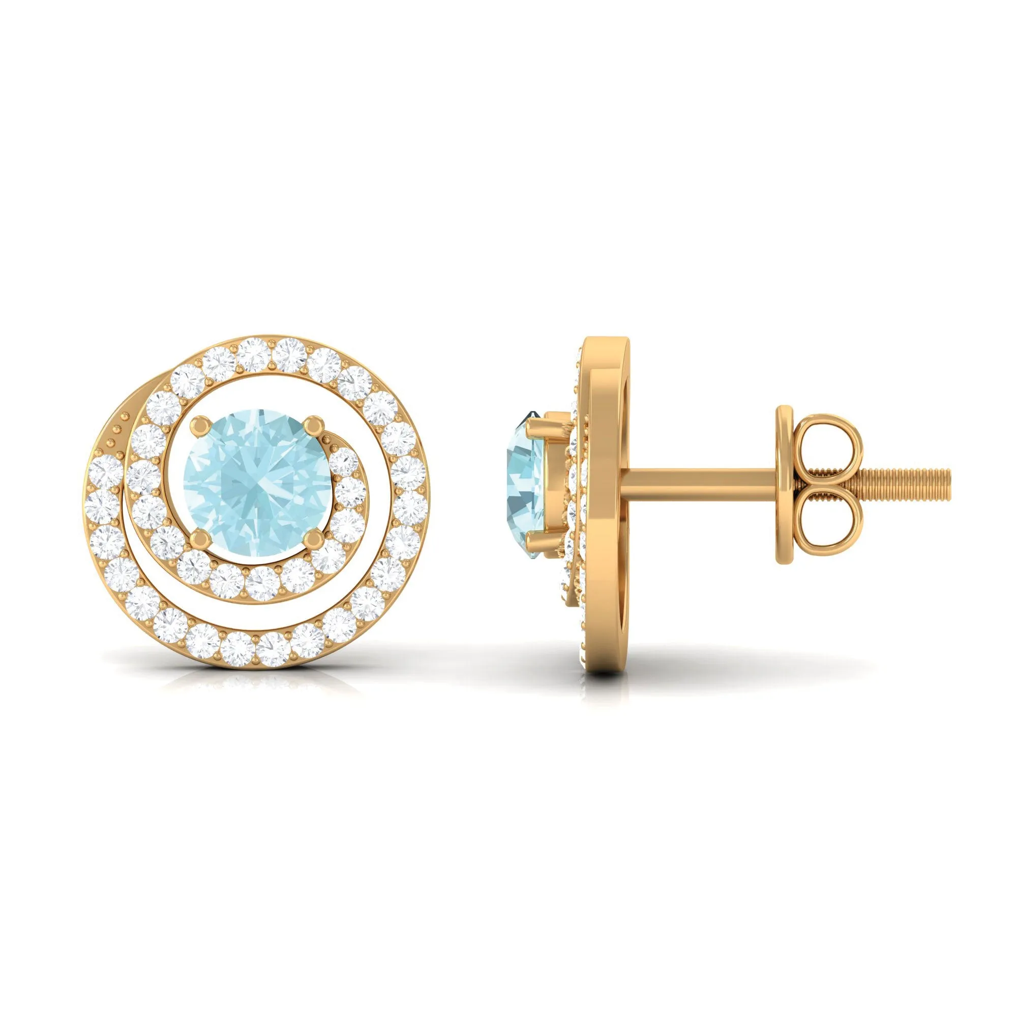 1 CT Sky Blue Topaz Swirl Stud Earrings with Diamond