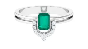 1 CT Solitaire Emerald Double Band Engagement Ring with Diamond Accent