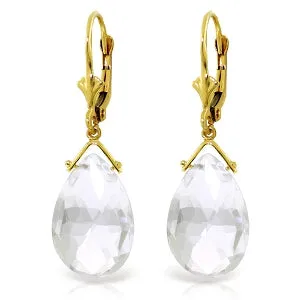 10.2 Carat 14K Solid Yellow Gold Leverback Earrings Briolette White Topaz