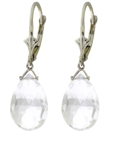 10.2 Carat 14K Solid Yellow Gold Leverback Earrings Briolette White Topaz