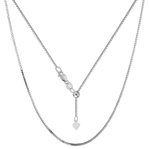 10k White Gold Adjustable Box Link Chain Necklace, 0.85mm, 22"