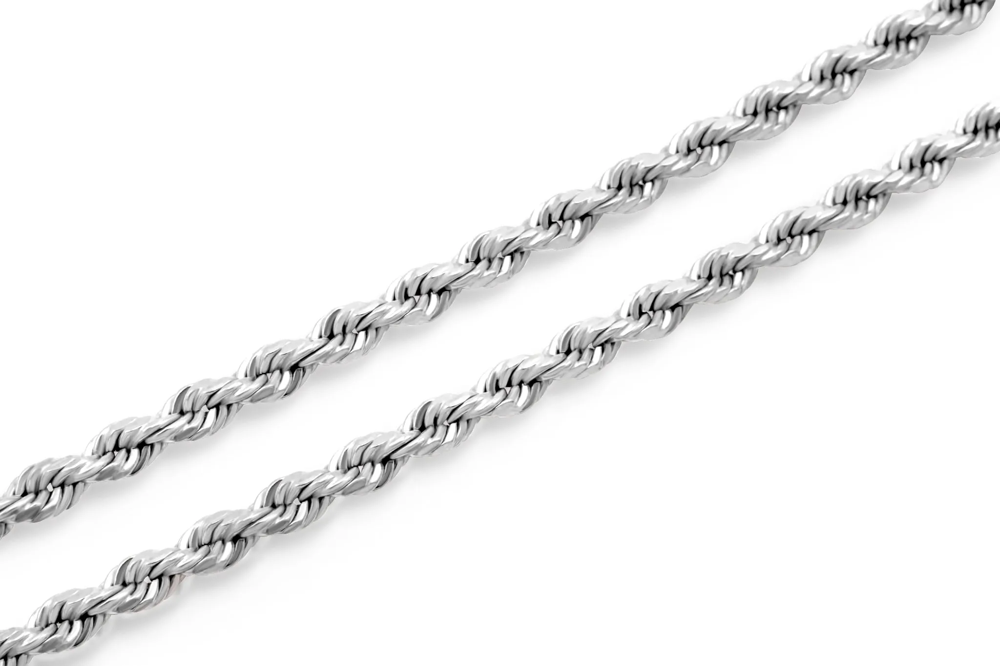 10K White Gold Hollow Rope Chain 3mm