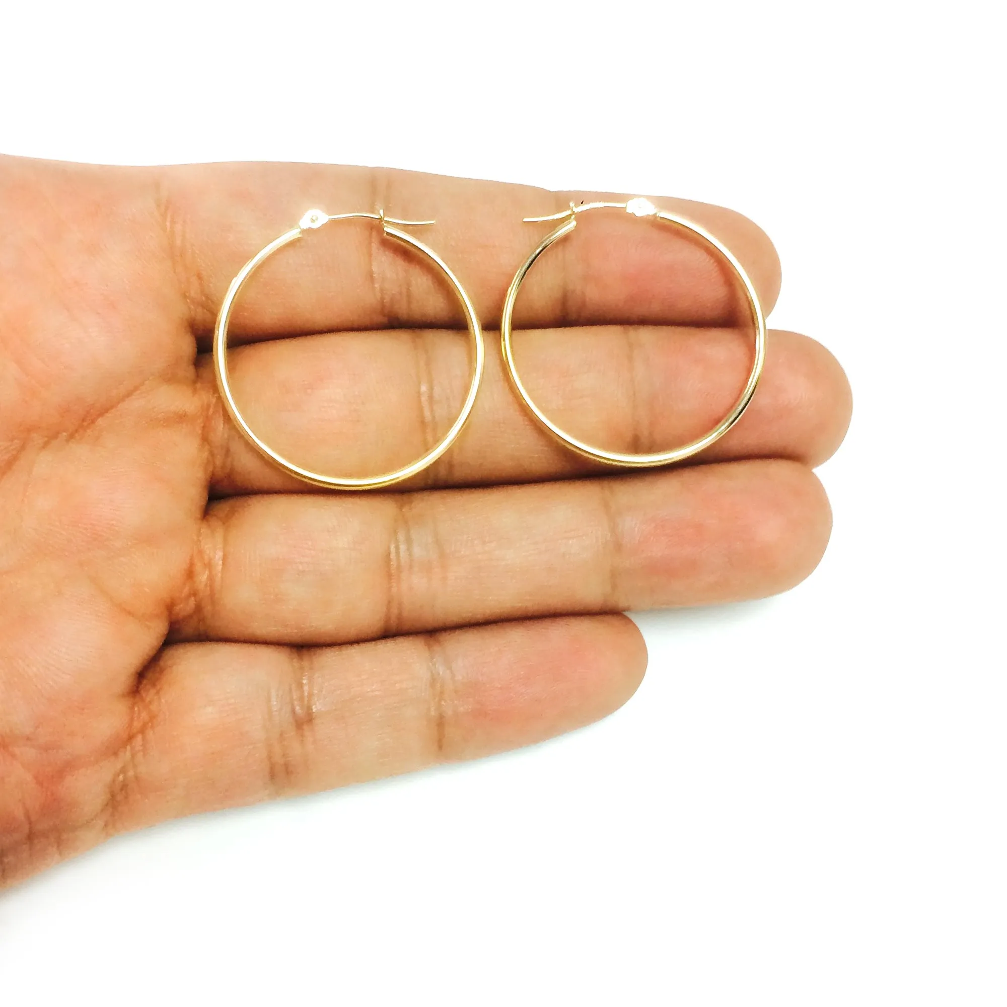 10k Yellow Gold 1.5mm Shiny Round Tube Hoop Earrings