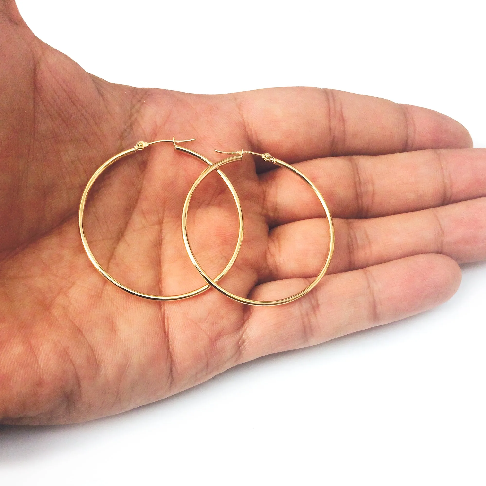 10k Yellow Gold 1.5mm Shiny Round Tube Hoop Earrings