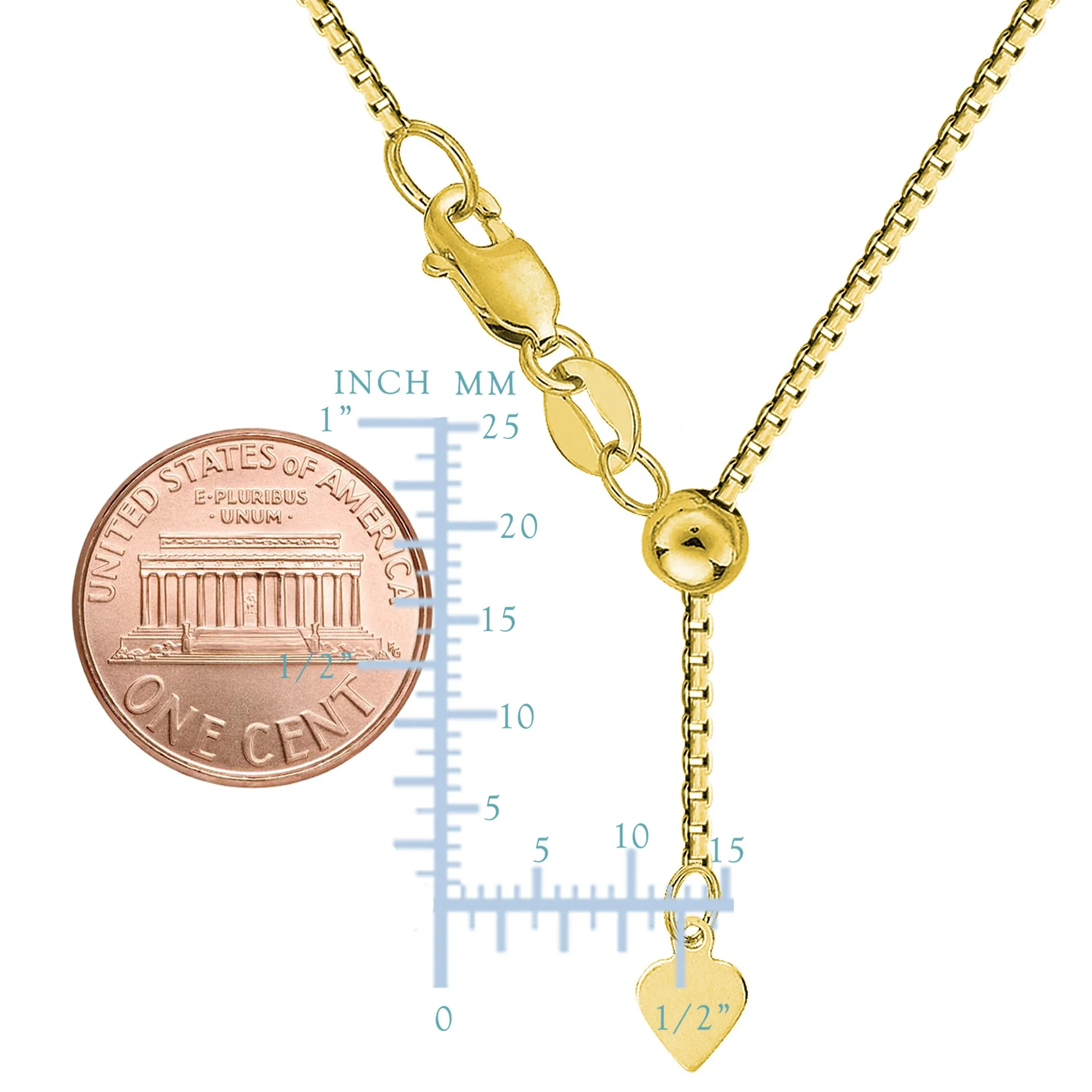 10k Yellow Gold Adjustable Box Link Chain Necklace, 0.85mm, 22"