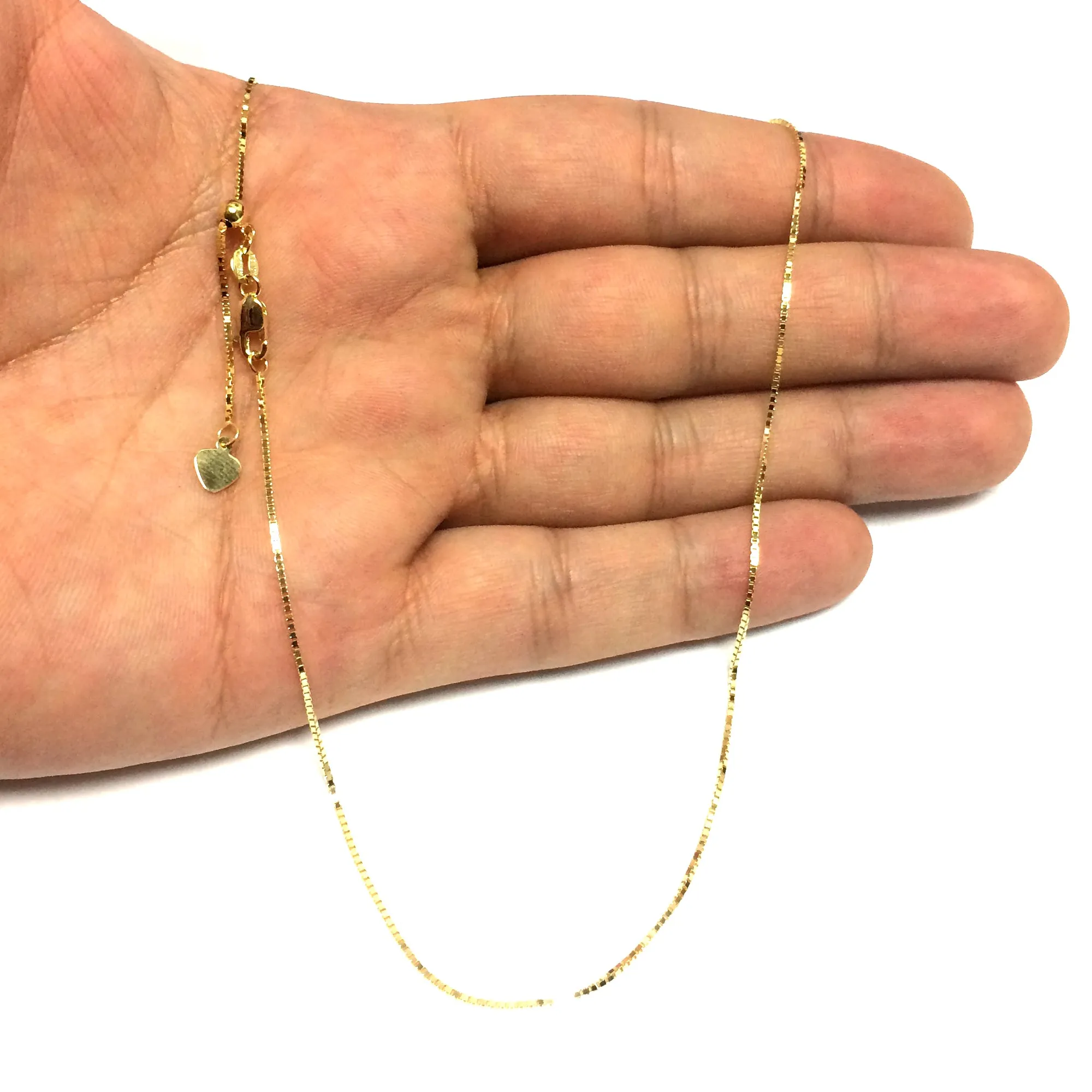 10k Yellow Gold Adjustable Box Link Chain Necklace, 0.85mm, 22"