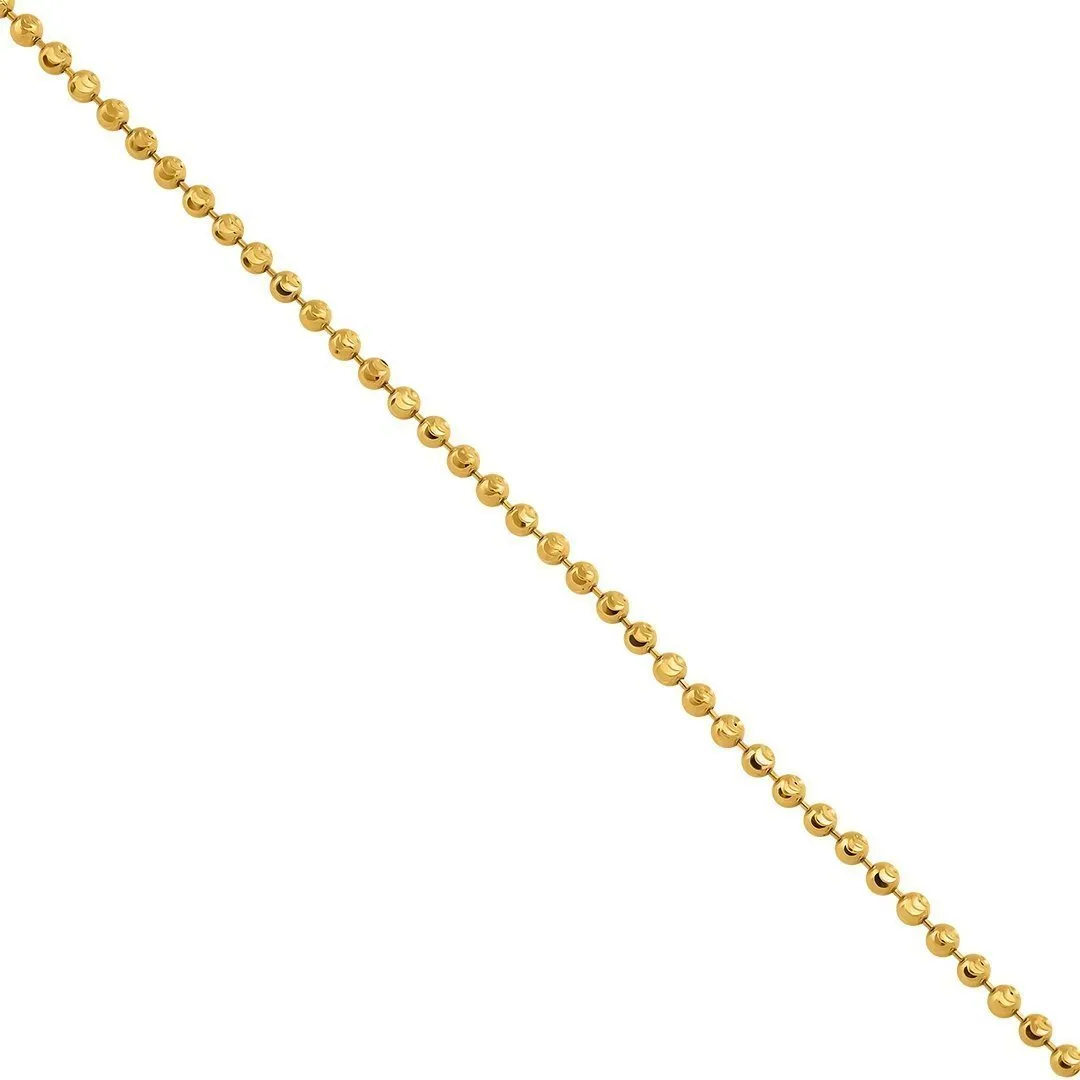 10k Yellow Gold Moon Cut Ball Chain 1.7 mm