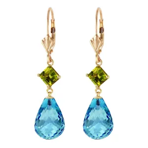 11 Carat 14K Solid Yellow Gold Panorama Blue Topaz Peridot Earrings