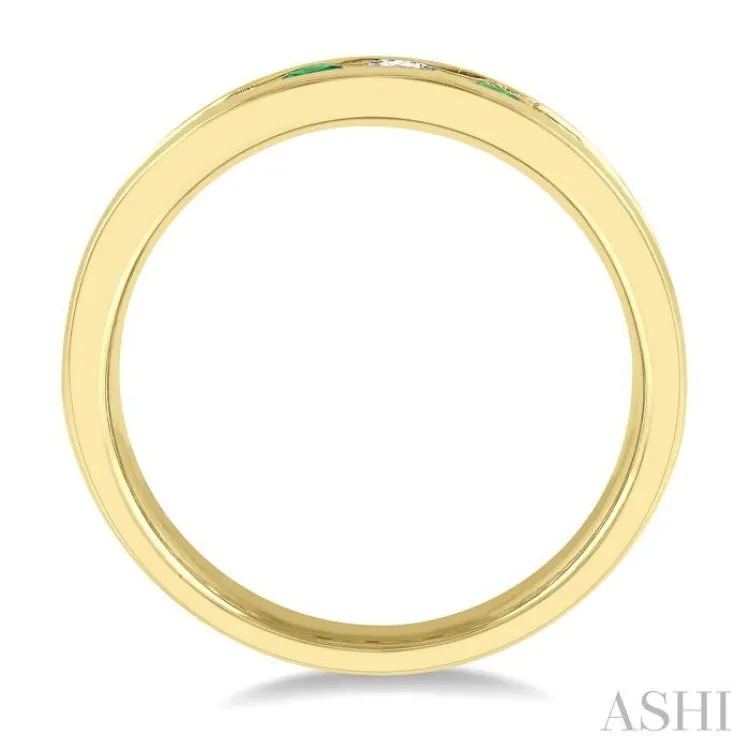 1/2 ctw Round Cut Diamond and 2.9MM Emerald Precious Wedding Band in 14K Yellow Gold