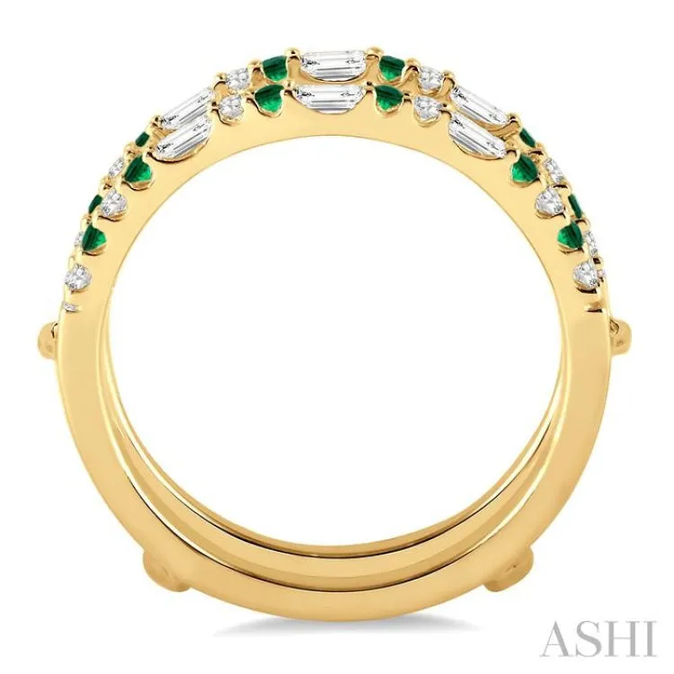 1/3 ctw Baguette and Round Cut Diamond & 1.50MM Emerald Insert Ring in 14K Yellow Gold