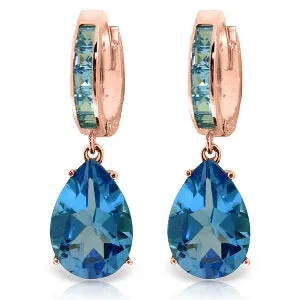 13.2 Carat 14K Solid Rose Gold Blue Topaz Hoop Drop Earrings