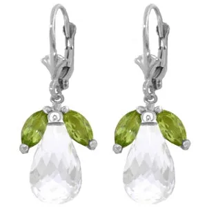 14.4 Carat 14K Solid White Gold Leverback Earrings Peridot White Topaz