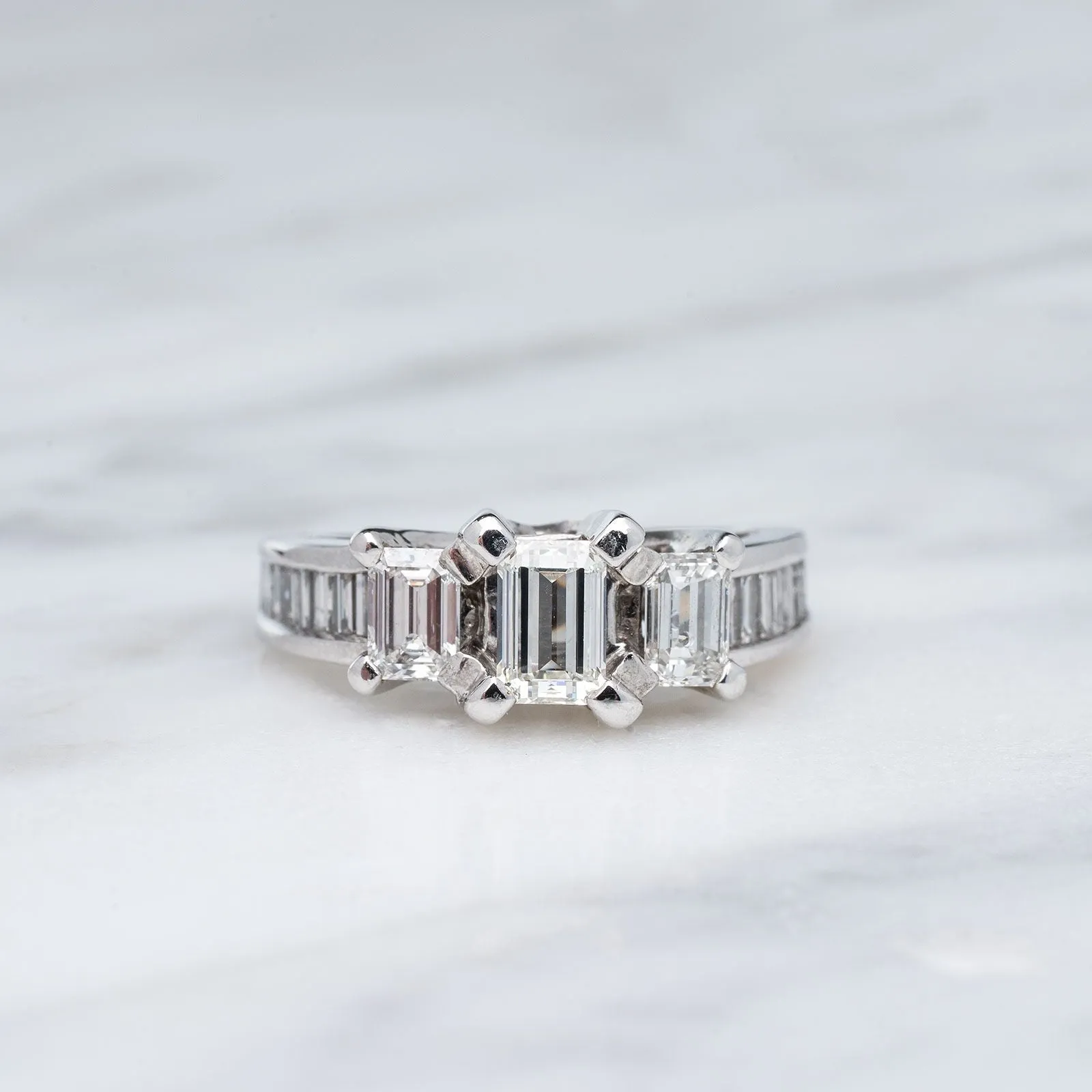 1.48ctw 3-stone Emerald Cut Diamond Engagement Ring in 14k White Gold