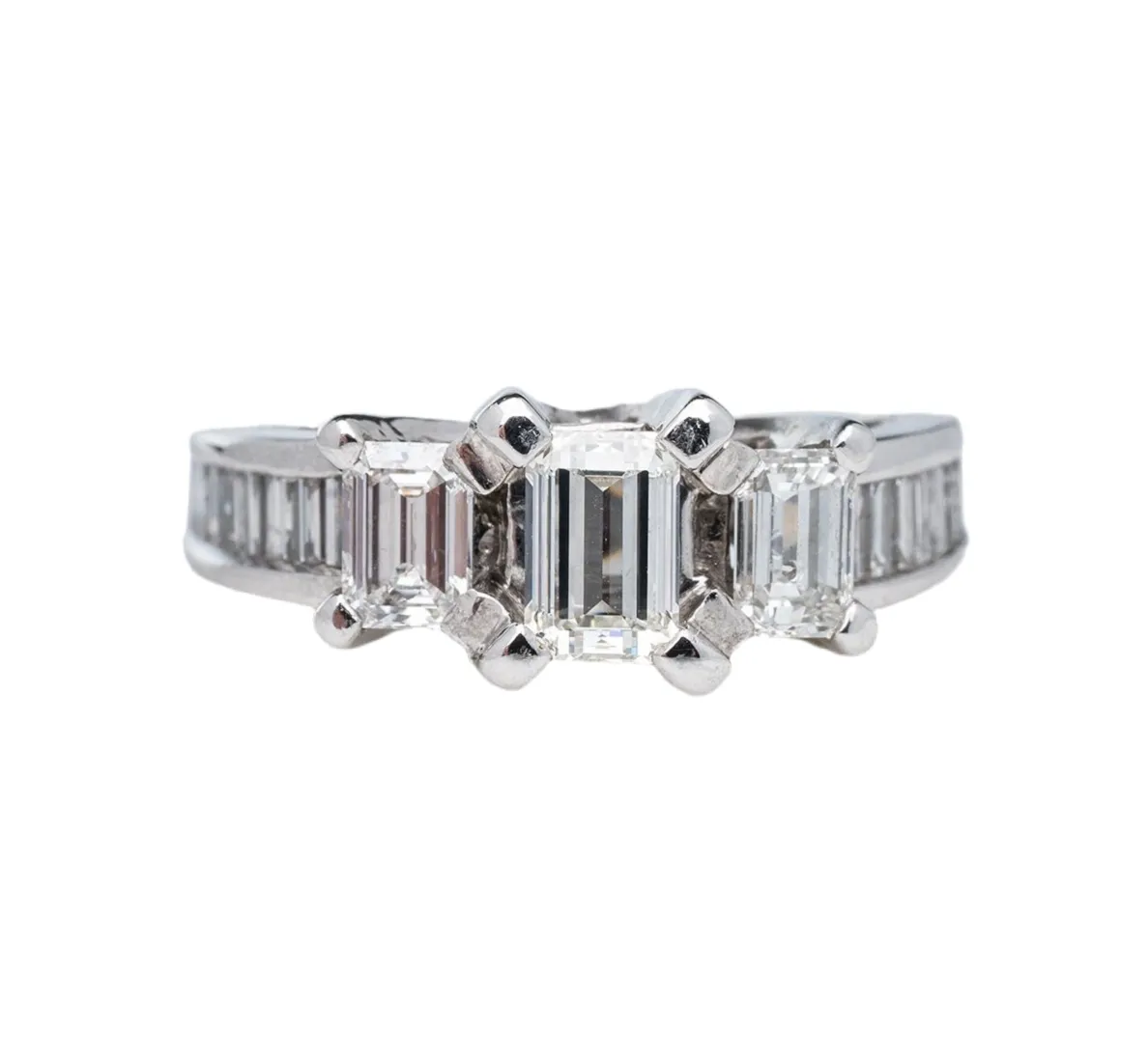 1.48ctw 3-stone Emerald Cut Diamond Engagement Ring in 14k White Gold