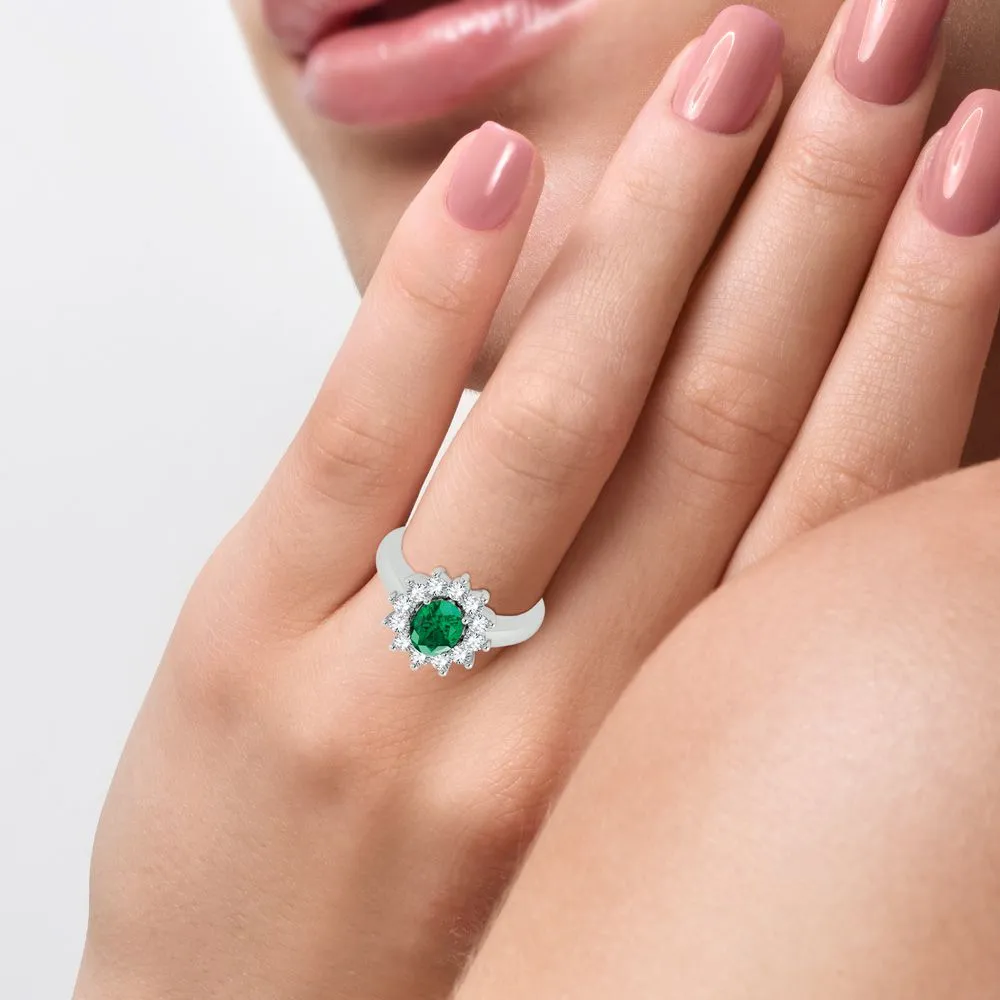 14K 0.79ct Diamond Emerald Ring