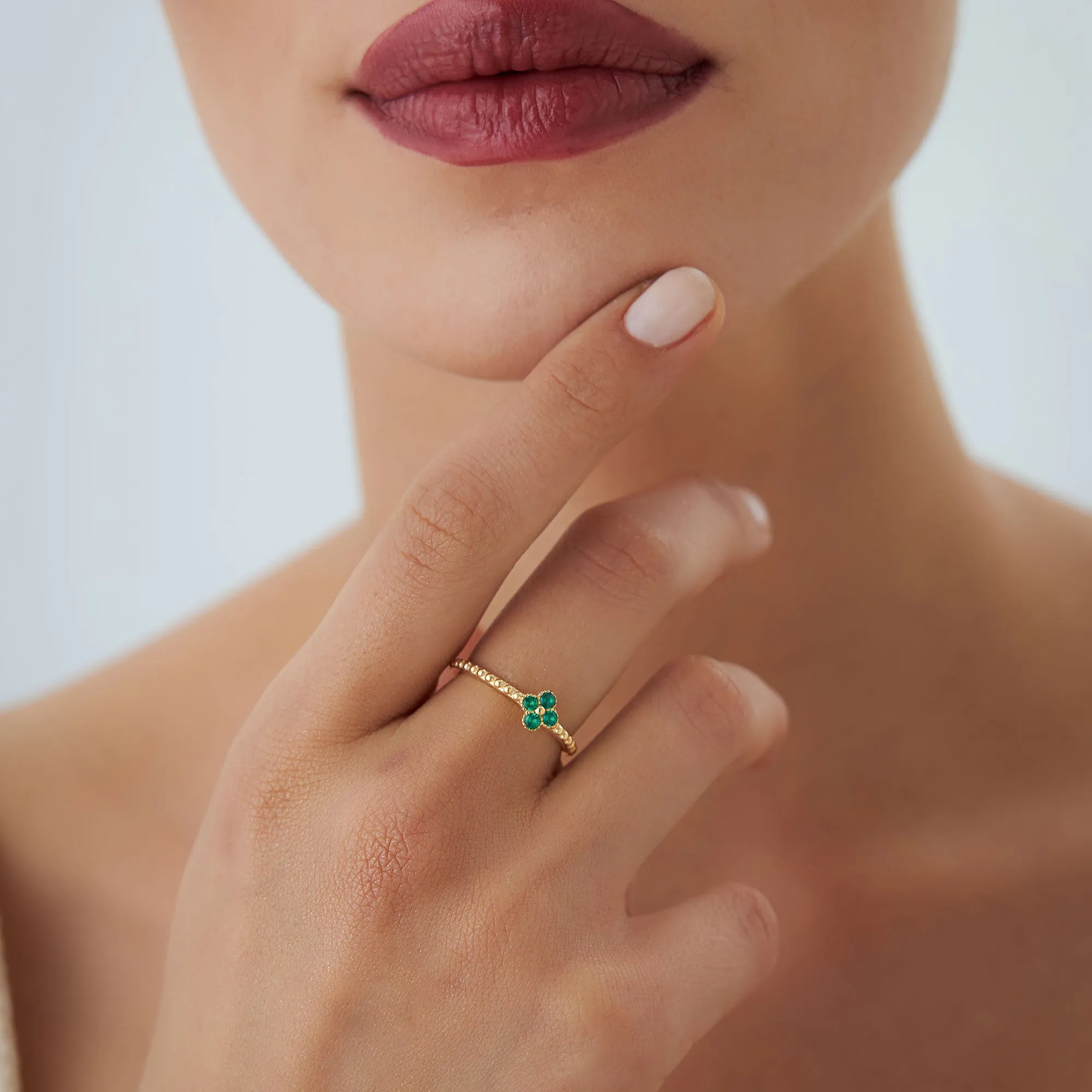 14k Emerald Clover Ring