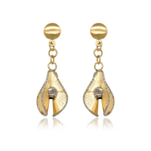 14K Gold Dangling 3D Teardrop Diamond Cut Earrings