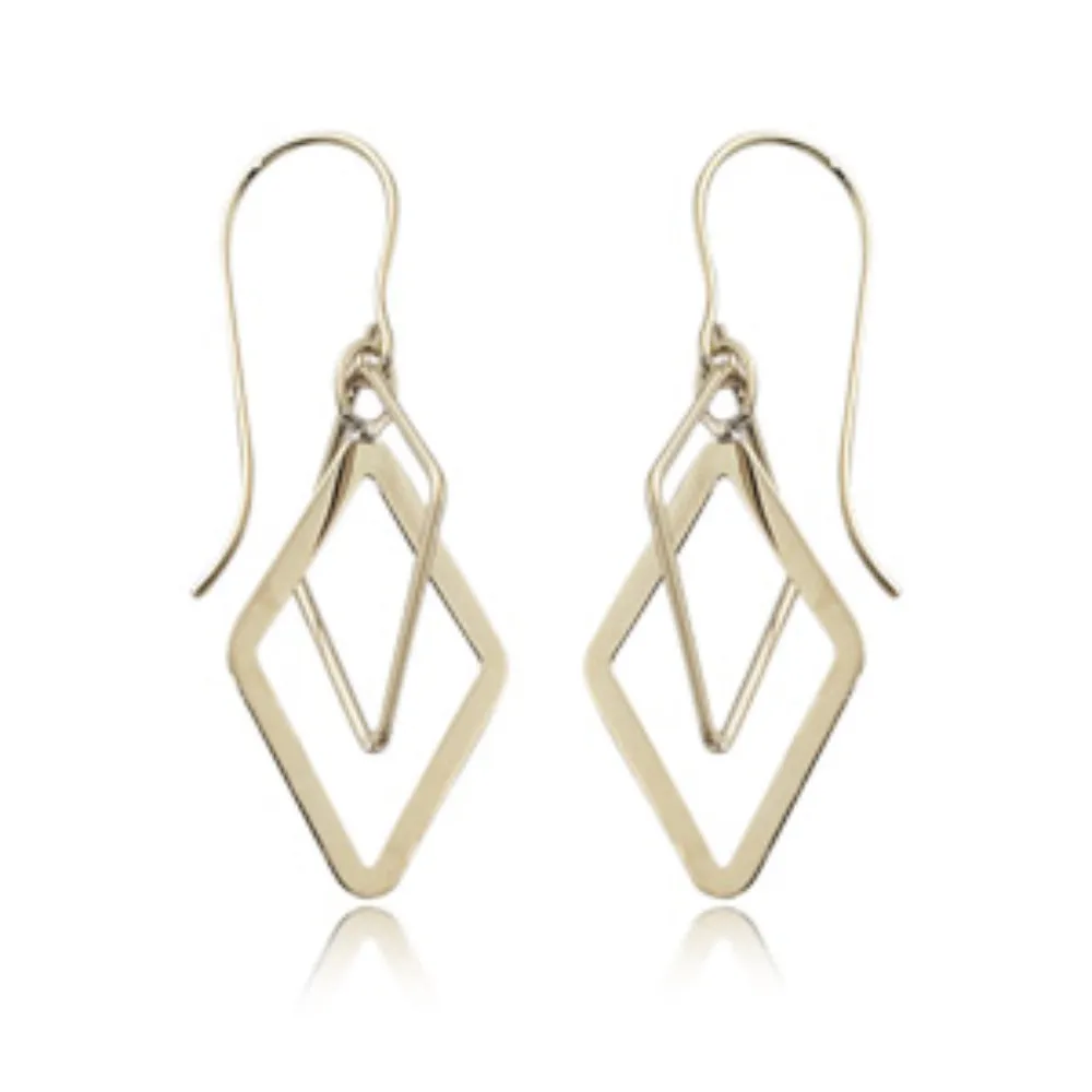 14k Gold Diamond Shape Drop Earrings