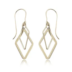 14k Gold Diamond Shape Drop Earrings