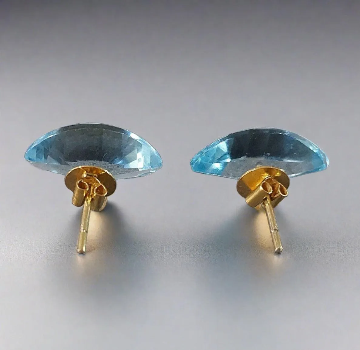 14k Gold Topaz Stud Earrings Sky Blue