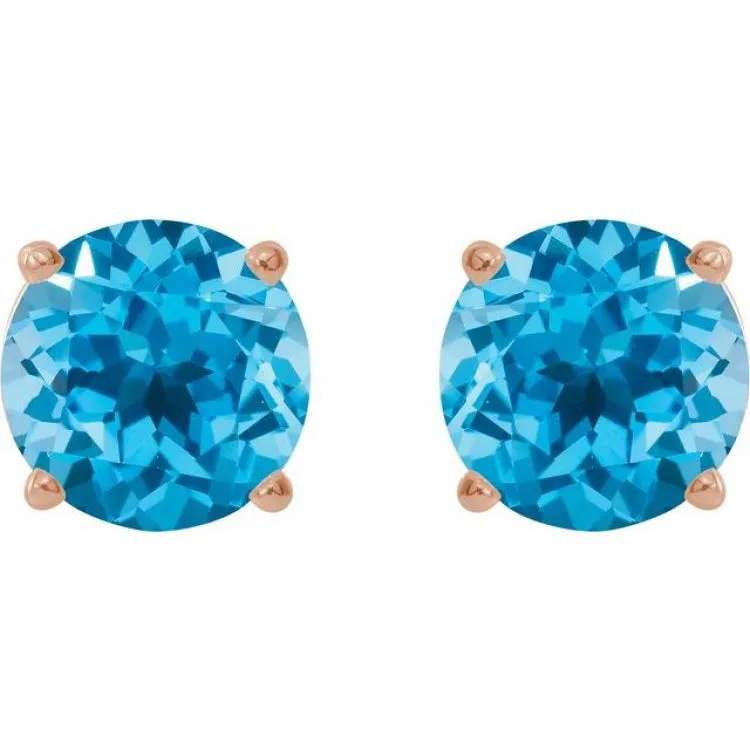 14K Rose 7 mm Natural Swiss Blue Topaz Stud Earrings