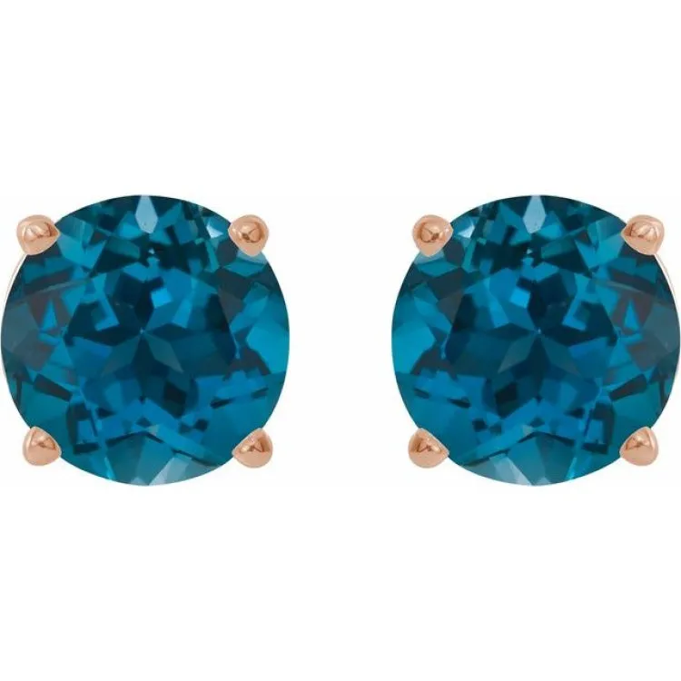 14K Rose 8 mm Natural London Blue Topaz Stud Earrings