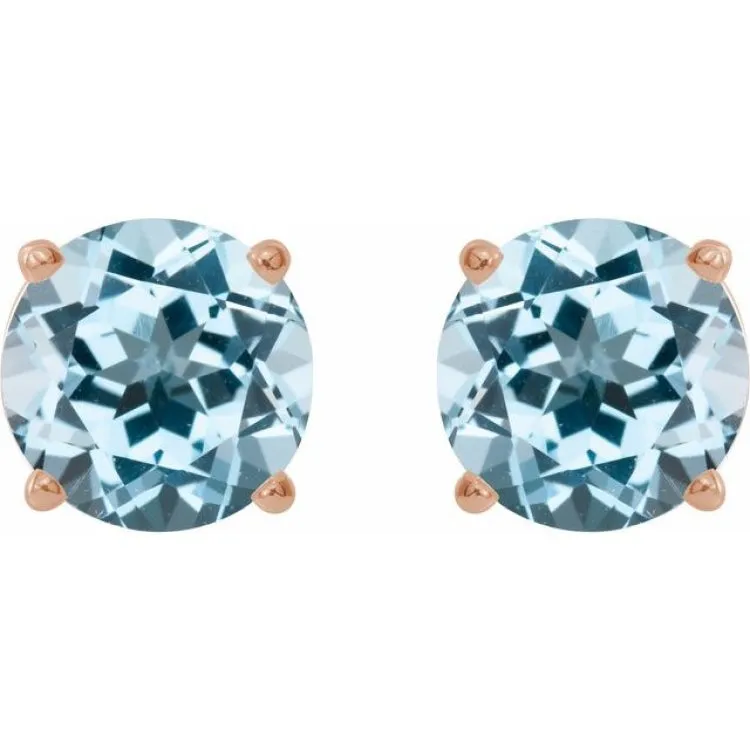 14K Rose 8 mm Natural Sky Blue Topaz Stud Earrings