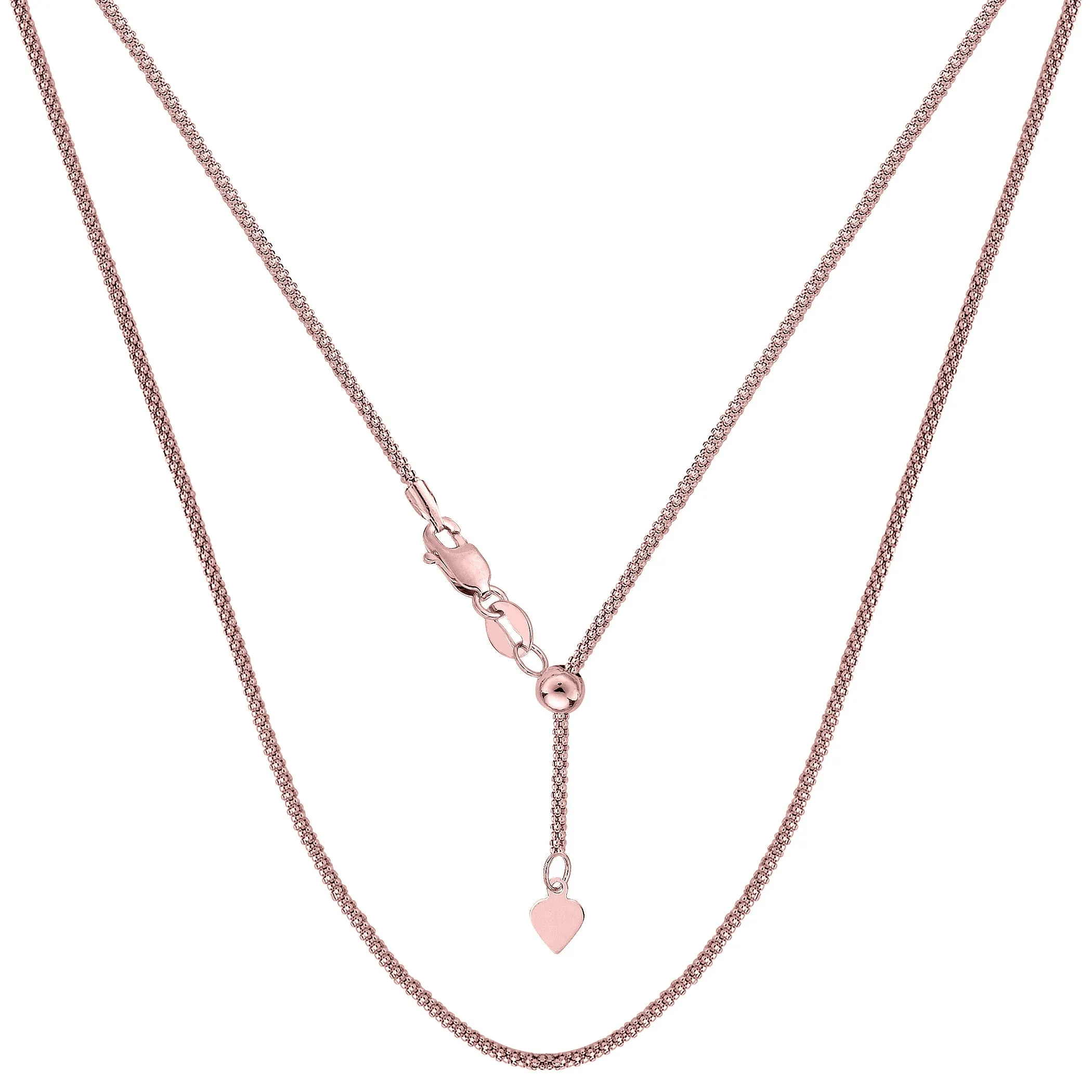 14k Rose Gold Adjustable Popcorn Link Chain Necklace, 1.3mm, 22"