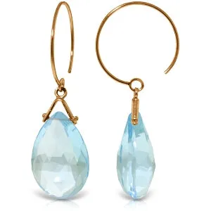 14K Solid Rose Gold Circle Wire Blue Topaz Earrings