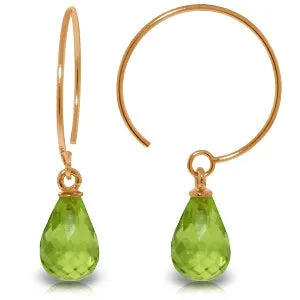 14K Solid Rose Gold Circle Wire Earrings w/ Peridots