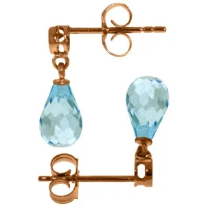 14K Solid Rose Gold Diamond & Blue Topaz Fine Earrings