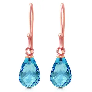 14K Solid Rose Gold Fish Hook Blue Topaz Gemstone Earrings