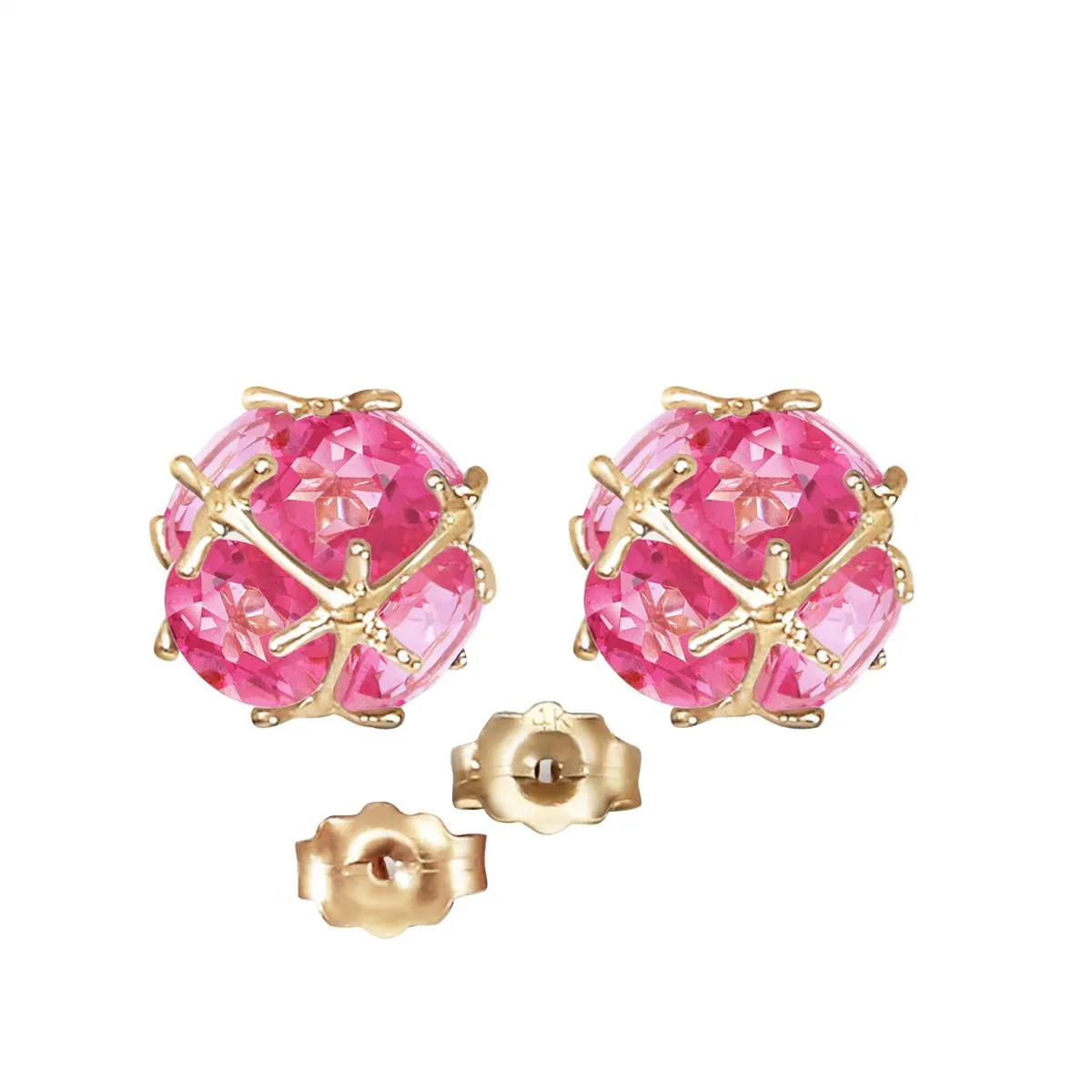 14K Solid Yellow Gold Stud Earrings w/ Natural Pink Topaz