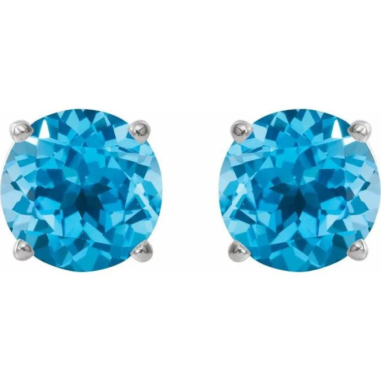 14K White 7 mm Natural Swiss Blue Topaz Stud Earrings