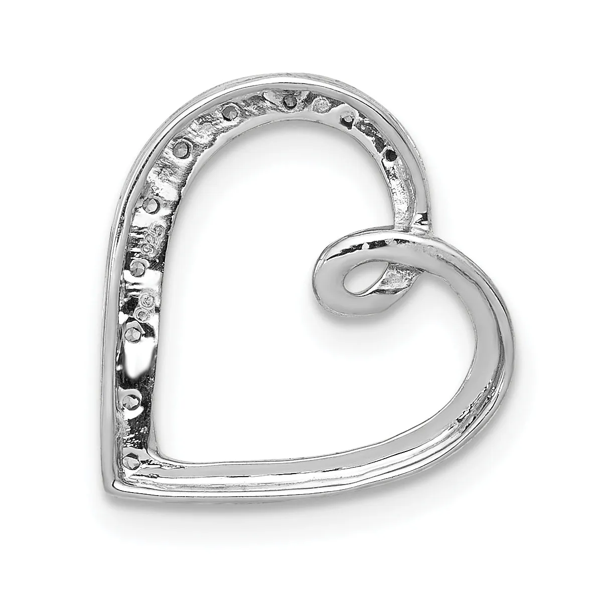 14k White Gold 1/20ct. Diamond Heart Design Chain Slide Pendant