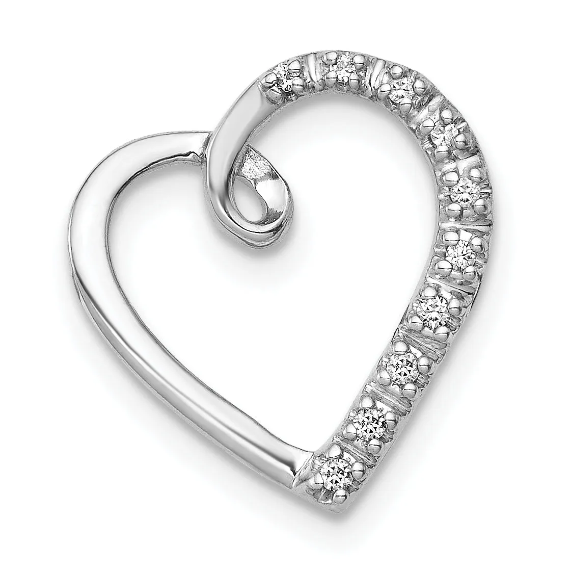 14k White Gold 1/20ct. Diamond Heart Design Chain Slide Pendant