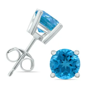 14K White Gold 5Mm Round Blue Topaz Earrings