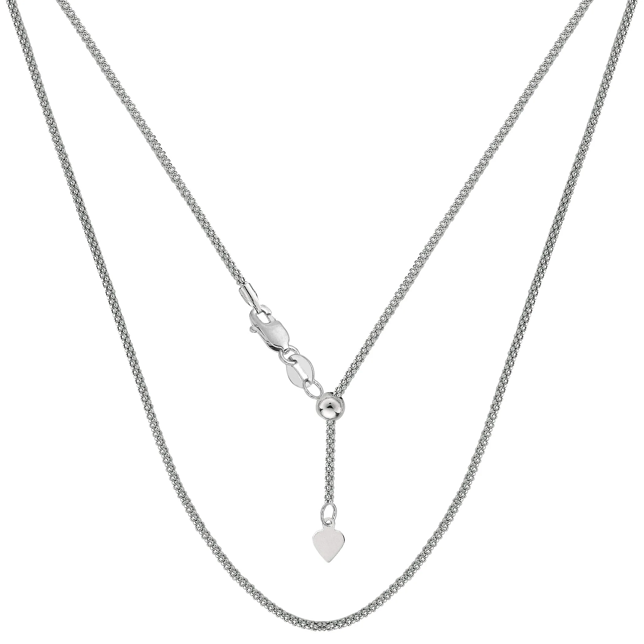 14k White Gold Adjustable Popcorn Link Chain Necklace, 1.3mm, 22"