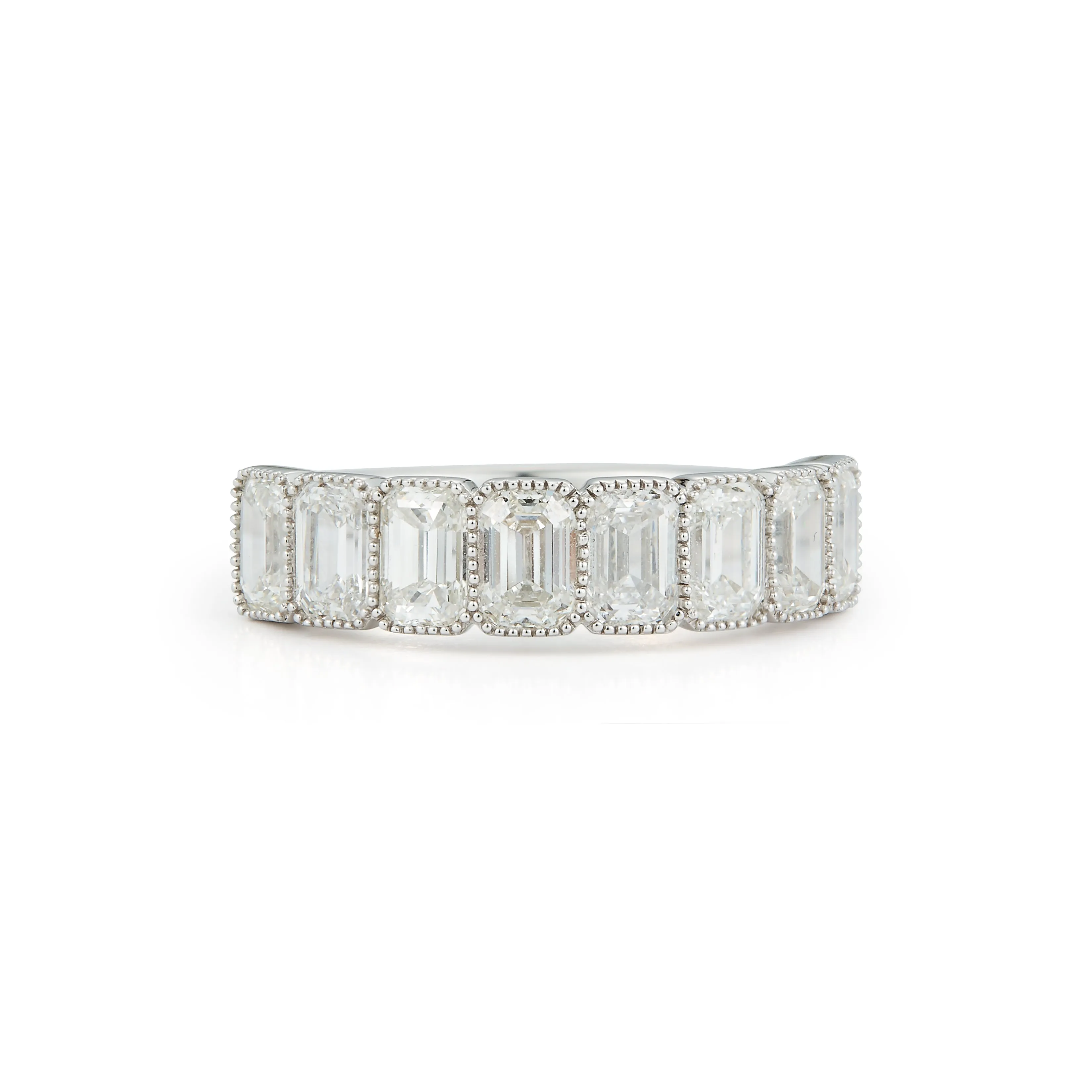 14k White Gold Bezel Set Emerald Cut Wedding Band