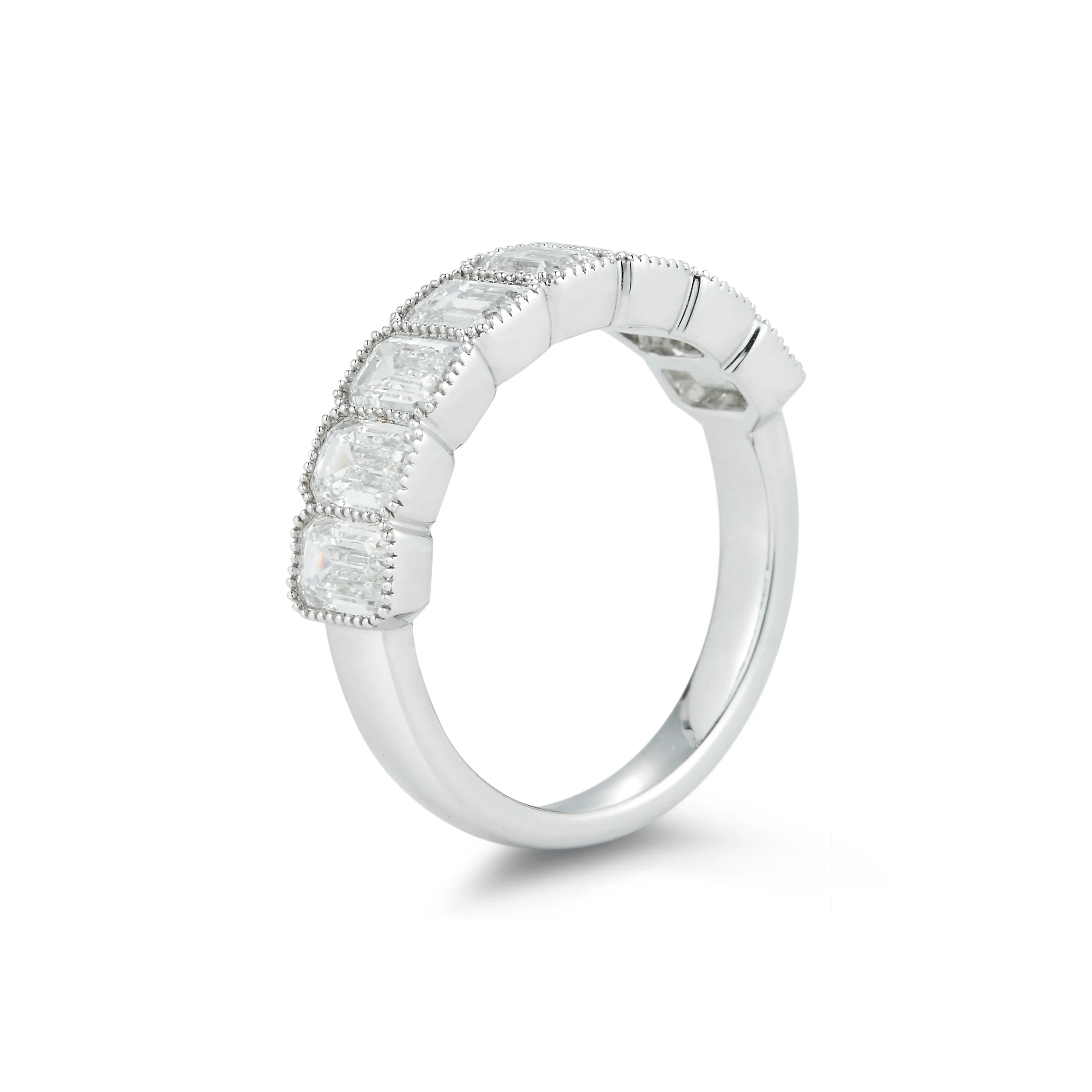 14k White Gold Bezel Set Emerald Cut Wedding Band