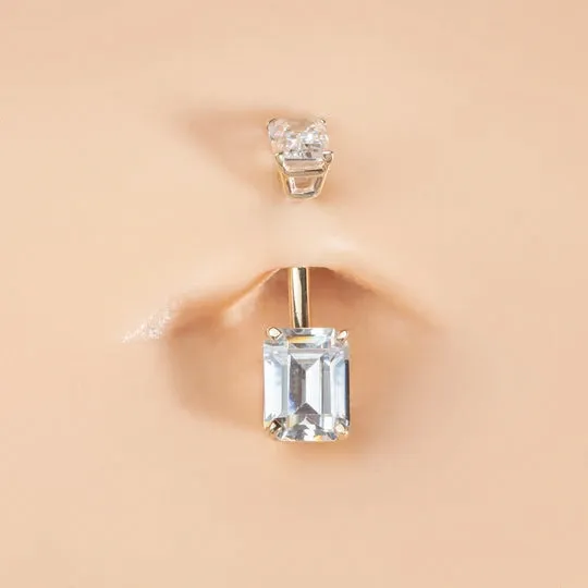 14K White Gold Emerald Cut Belly Rings