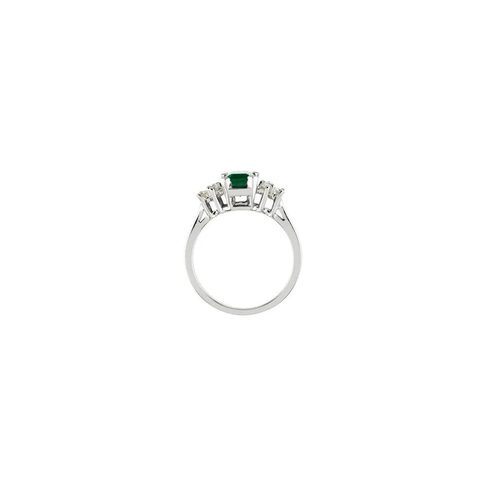 14K White Gold Natural Emerald & 1/6 CTW Diamond Ring