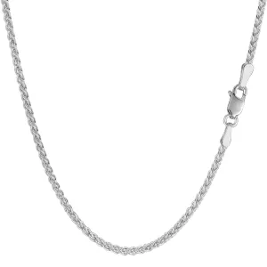 14k White Gold Round Wheat Chain Necklace, 2.1mm