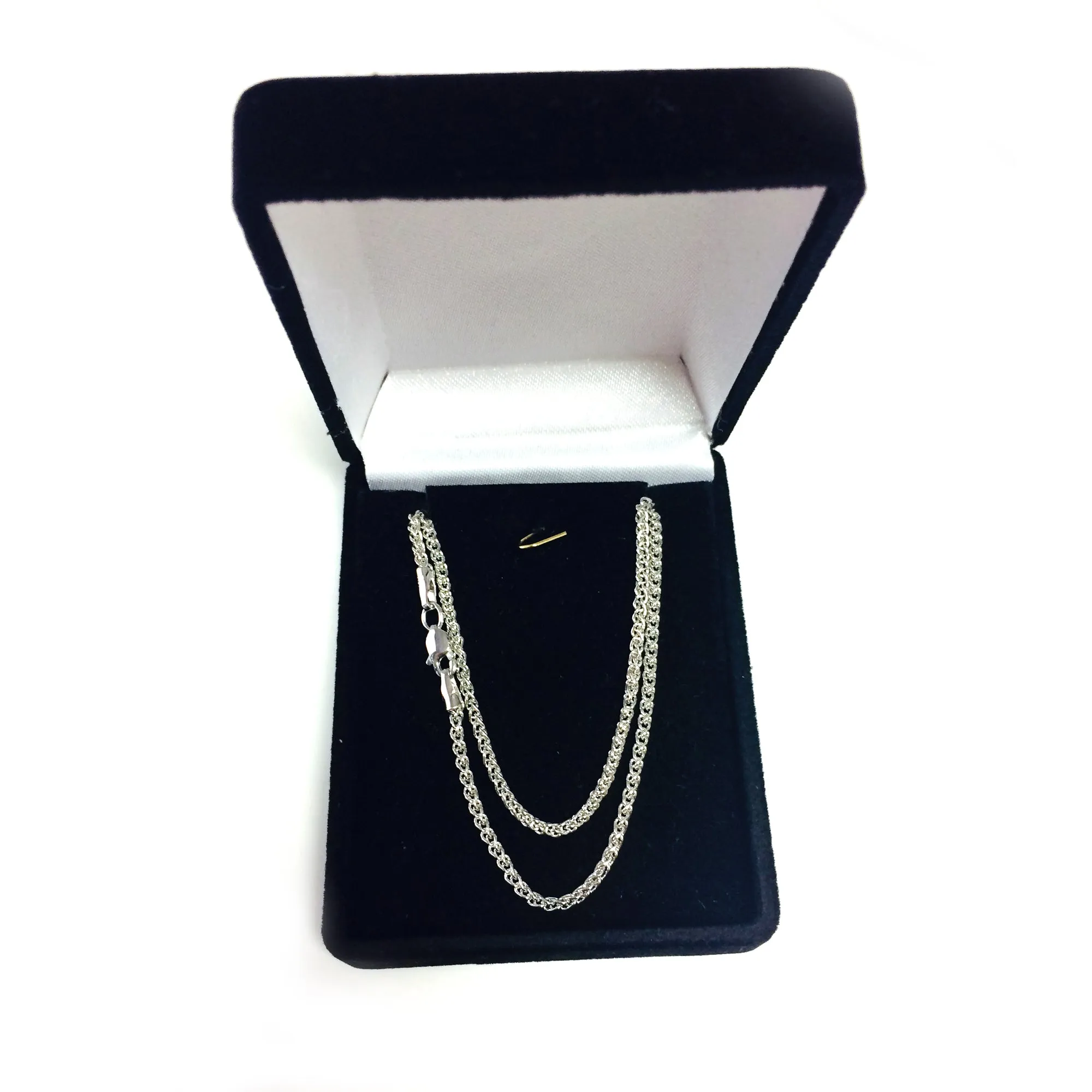 14k White Gold Round Wheat Chain Necklace, 2.1mm