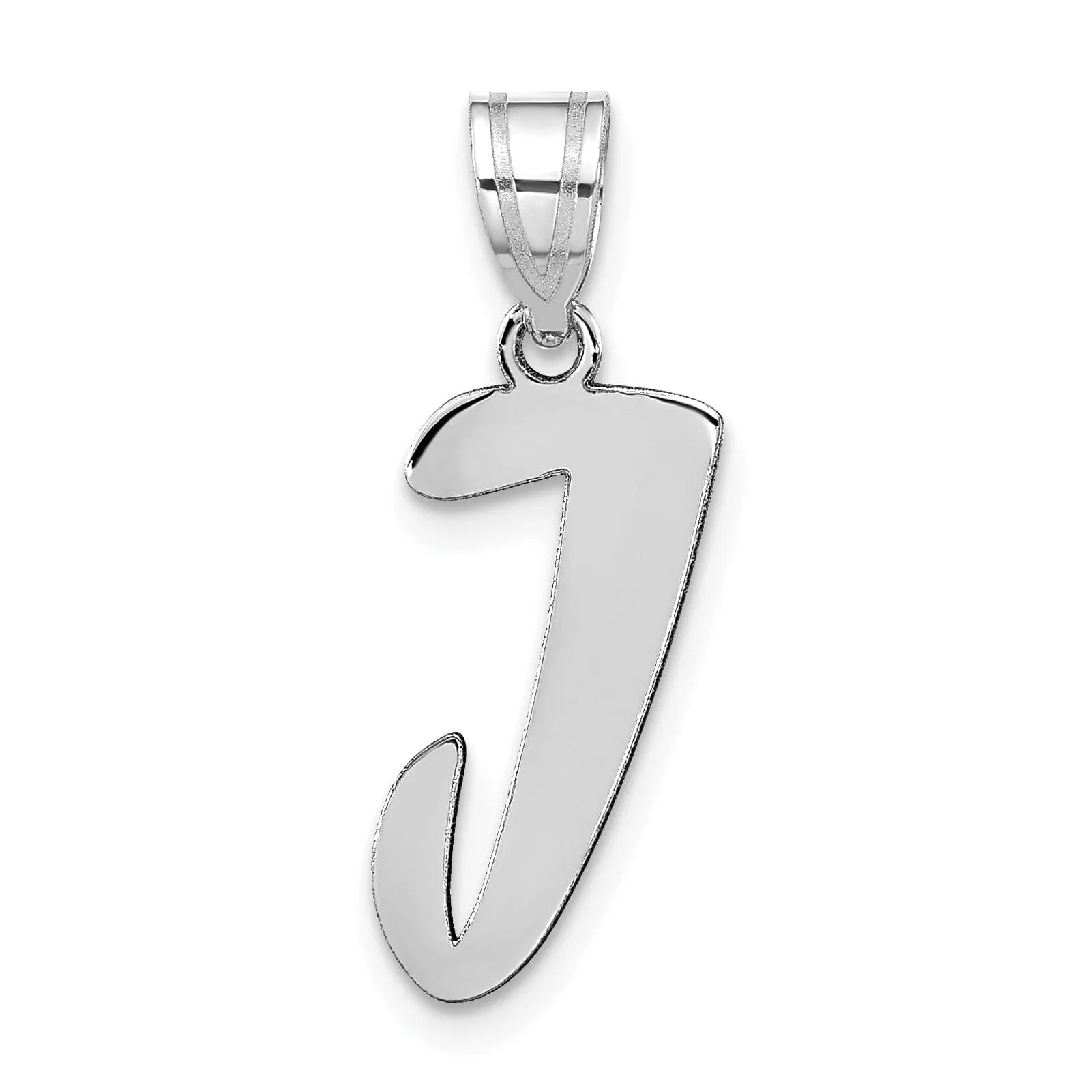 14k White Gold Script Design Letter J Initial Pendant